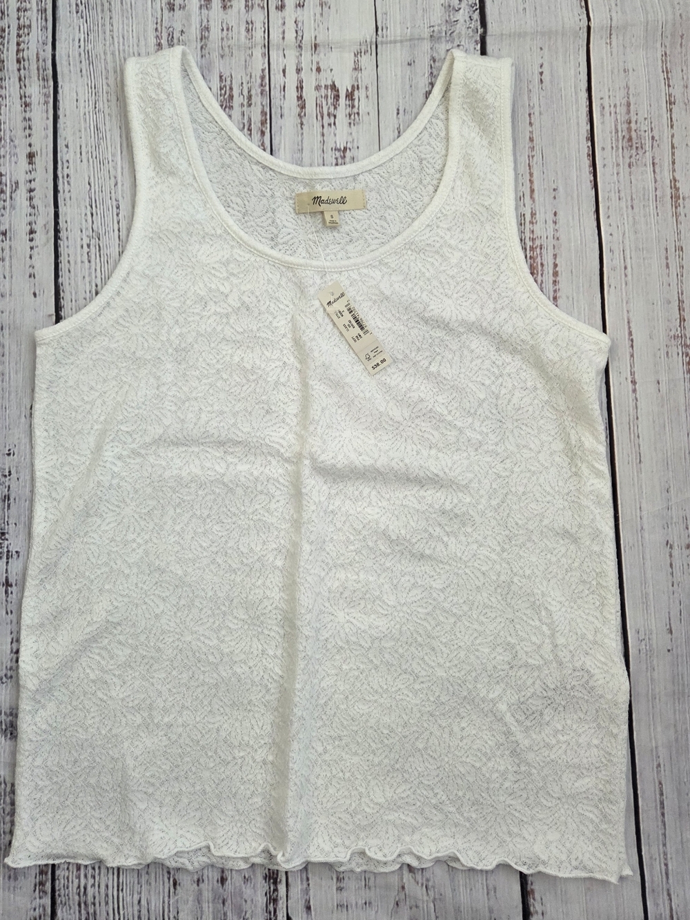 Madewell White Lace Textured Scoop Neck Tank Top Shirt Small NEW NWT NQ081